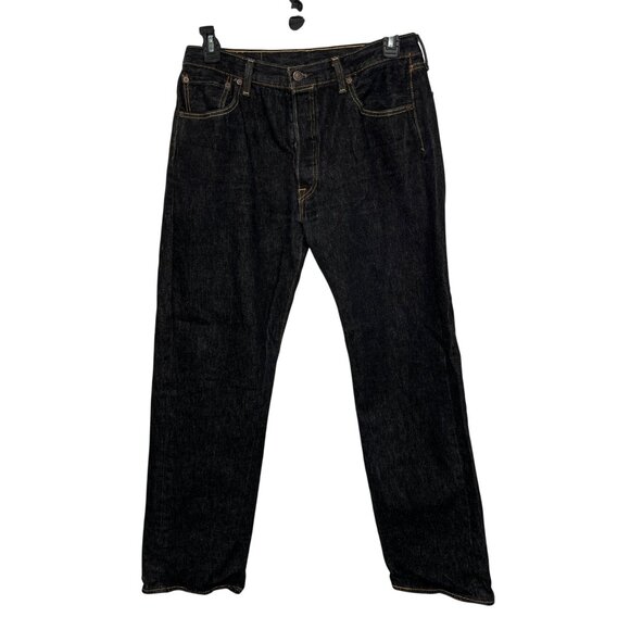 Levis 501 Original Fit Mens Jeans Button Fly Black Sz 35x34 Hemmed to 31” Inseam - Picture 1 of 9